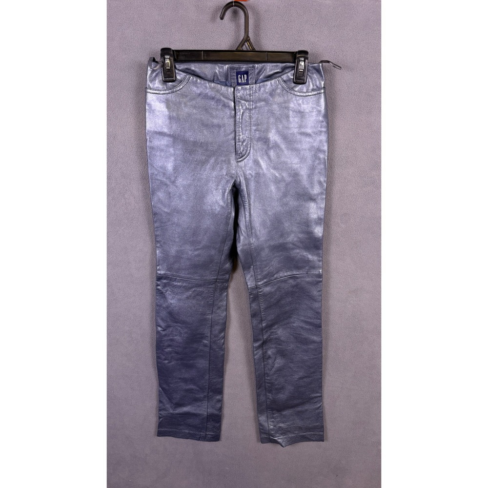 VTG Y2K Gap Leather Pants Womens 2 Blue Metallic Straight Leg Y2K Clubwear